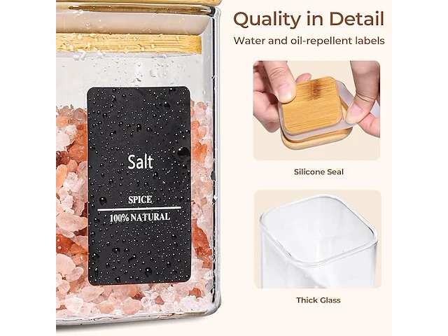 Comsaf 16 stuks glazen kruidenpotjes met bamboe deksels - afbeelding 4 van  4