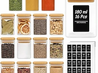Comsaf 16 stuks glazen kruidenpotjes met bamboe deksels - afbeelding 1 van  4
