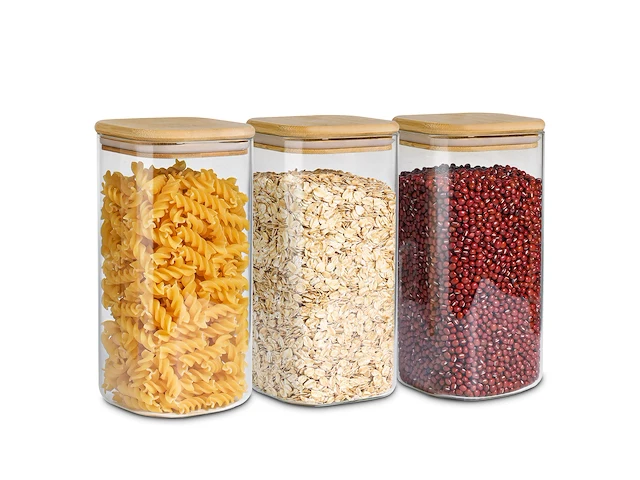 Comsaf glazen opbergdoos met houten deksel (3st) - afbeelding 1 van  1