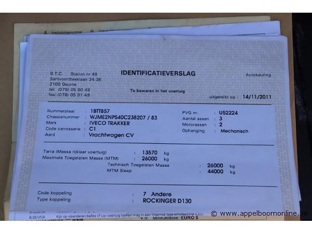 Containervrachtwagen iveco trakker ad260t36, datum 1ste inschrijving 11/9/2011, chassisnummer wjme2nps40c238207, km-stand keuring 9/25 31.445, euro 5, diesel, kenteken, gelijkvormigheidssattest - afbeelding 8 van  17