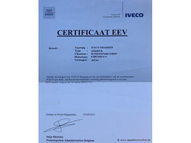 Containervrachtwagen iveco trakker ad260t36, datum 1ste inschrijving 11/9/2011, chassisnummer wjme2nps40c238207, km-stand keuring 9/25 31.445, euro 5, diesel, kenteken, gelijkvormigheidssattest - afbeelding 9 van  17