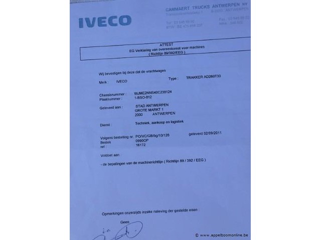 Containervrachtwagen iveco trakker ad260t/8.0, datum 1ste inschrijving 23/8/2011, chassisnummer wjme2nncs40c238124, km-stand keuring 10/24 161.910, euro 5, diesel, kenteken, gelijkvormigheidssattest - afbeelding 5 van  14