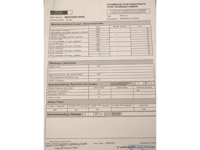 Containervrachtwagen mercedes actros 2635 6x4,diesel,11946cm³,260kw,1e inschr 03/7/03,wdb9502431k833249,45955km co²-uitstoot ng, euro3,kenteken i+ii,gelijkvormigheidsattest, keuring tot 06/8/25,1sleutel - afbeelding 11 van  22