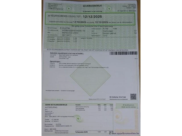 Containervrachtwagen mercedes vario, diesel,4250cm³,95kw,1e inschr 29/11/11, wdb6703231n144300, 75900km, co²-uitstoot ng, euro5,kenteken i+ii, gelijkvormigheidsattest, keuring tot 12/12/25, 2sleutels - afbeelding 9 van  22