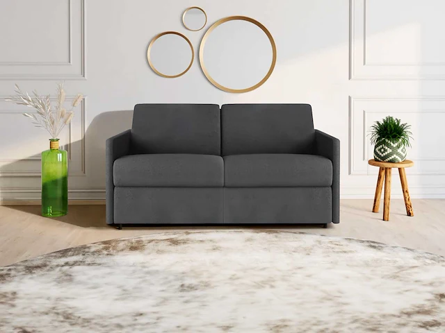 Converteerbare 2-zitsbank - grijze stof - slaapplaatsen 120 cm - matrassen 14 cm - afbeelding 1 van  4