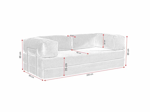 Converteerbare 3-zitsbank - beige geribbelde stof - afbeelding 6 van  6
