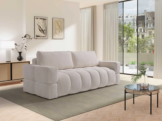 Converteerbare 3-zitsbank in beige badstof - afbeelding 1 van  7