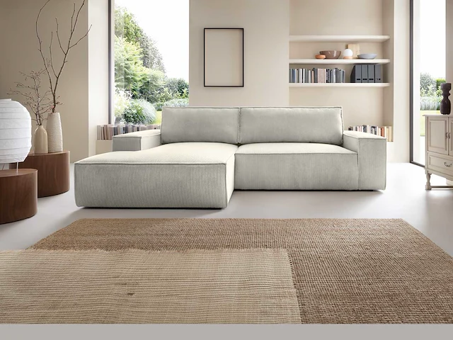 Converteerbare linker hoekbank - beige corduroy - afbeelding 1 van  7