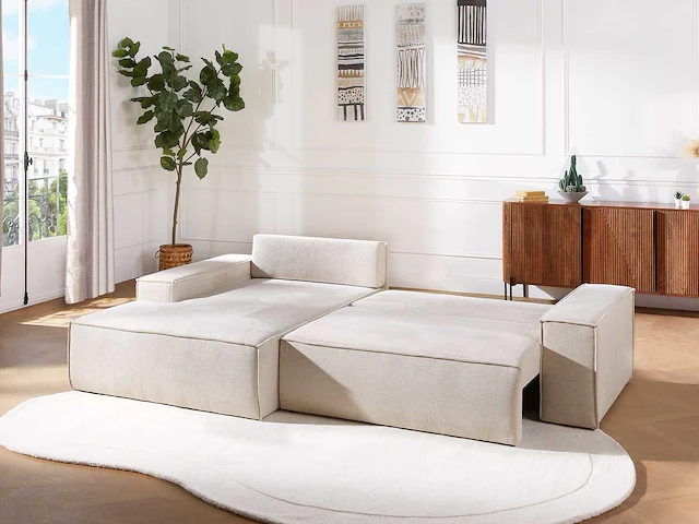 Converteerbare linker hoekbank - beige structuurstof - afbeelding 2 van  8