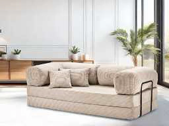 Converteerbare rechte bank beige corduro velvet 3 pl beige stof - afbeelding 1 van  3