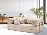 Converteerbare rechte bank beige corduro velvet 3 pl beige stof - afbeelding 1 van  3