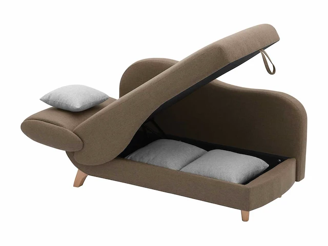Converteerbare rechte chaise longue in bruine stof met opbergdoos - afbeelding 6 van  9