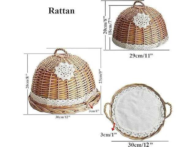 Coralpearl rotan geweven voedsel dome deksel - afbeelding 2 van  3