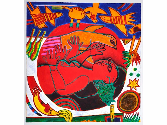 Corneille - femme rouge et l’oiseau - litho - afbeelding 4 van  11