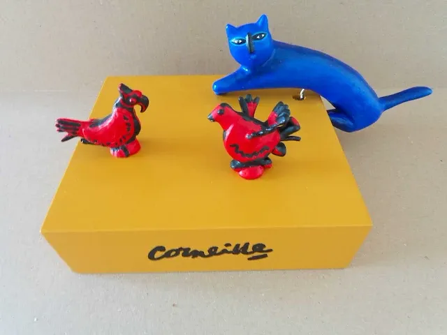 Corneille “blauwe kat met twee vogels” - afbeelding 1 van  2