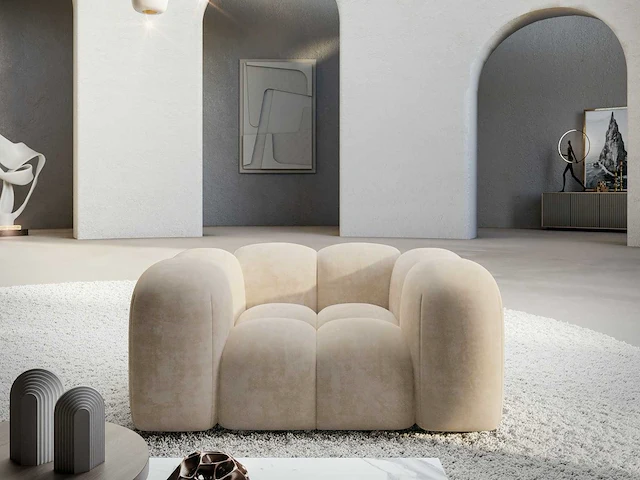 Crèmekleurige fluwelen fauteuil - afbeelding 1 van  7