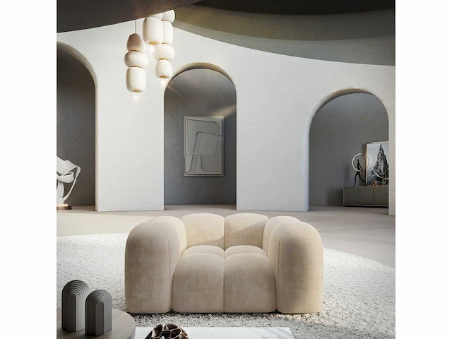 Crèmekleurige fluwelen fauteuil - afbeelding 2 van  7
