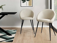 Crèmekleurige fluwelen stoelen met zwarte poten (x6) - afbeelding 1 van  8