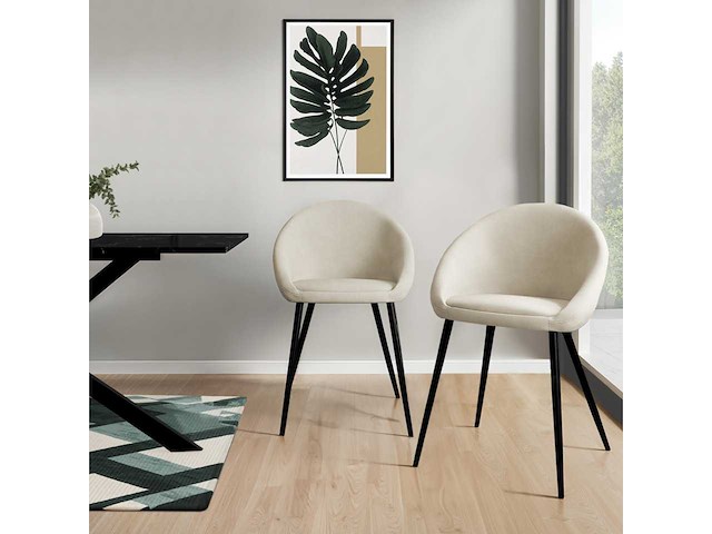 Crèmekleurige fluwelen stoelen met zwarte poten (x6) - afbeelding 2 van  8