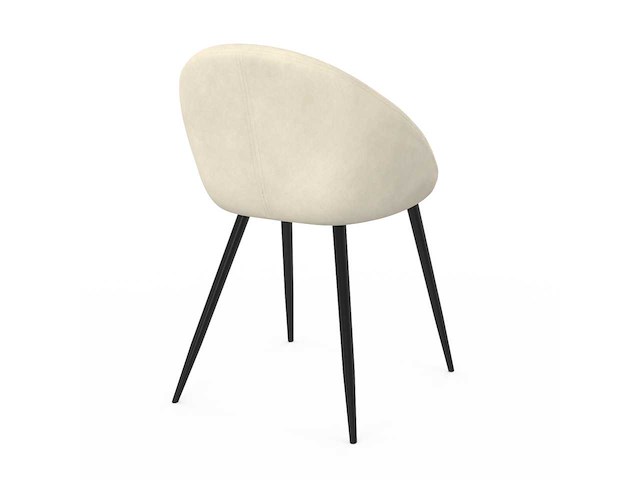 Crèmekleurige fluwelen stoelen met zwarte poten (x6) - afbeelding 4 van  8