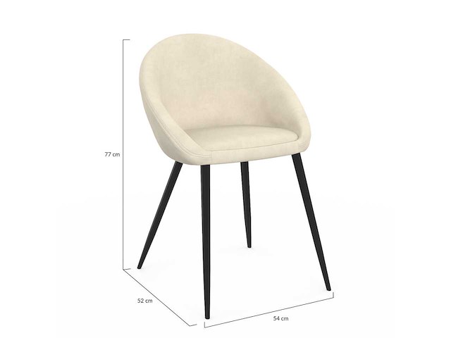 Crèmekleurige fluwelen stoelen met zwarte poten (x6) - afbeelding 7 van  8