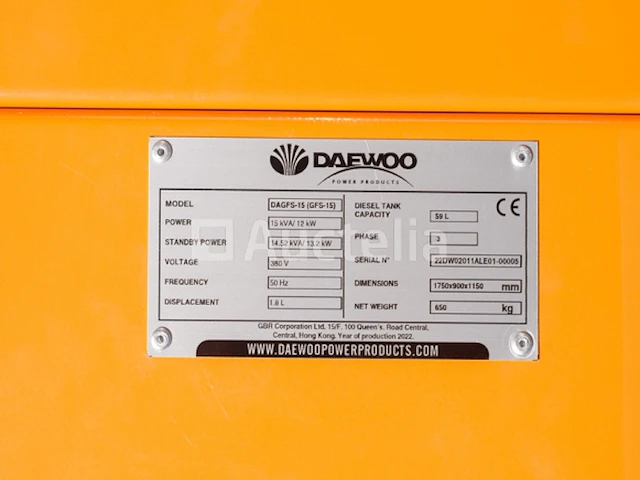 Daewoo dagfs-15 noodstroomaggregaat 15kva - afbeelding 5 van  16