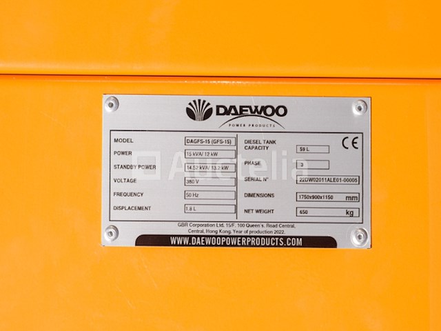 Daewoo dagfs-15 noodstroomaggregaat 15kva - afbeelding 9 van  16