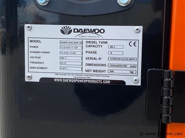 Daewoo dagfs-15ac diesel stroomgenerator - afbeelding 8 van  9