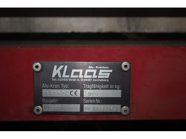Dakwerkerskraan op aanhangwagen klaas, type k17-24, bwj. 2003, serie nr. a2003874 met puinbak, pannenklem en pannenkar (19) - afbeelding 18 van  20