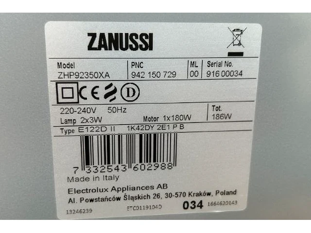 Dampkap zanussi 180 w - afbeelding 3 van  4