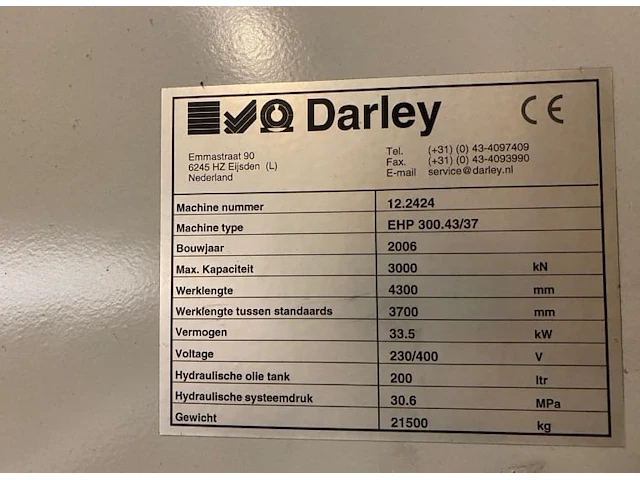 Darley ehp 300.43/37 cnc afkantpers - afbeelding 6 van  9