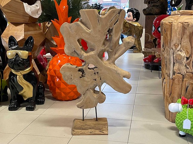 Deco blad in teak op sokkel h100cm x b55cm x d4,5cm - afbeelding 1 van  1