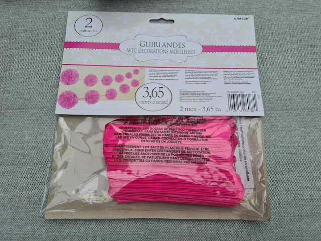 Decoratie pomponslinger roze - afbeelding 2 van  2