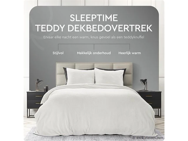 Dekbedovertrek teddy 200 x 220cm wit - afbeelding 3 van  6