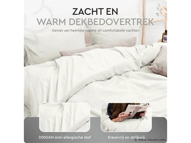Dekbedovertrek teddy 200 x 220cm wit - afbeelding 4 van  6