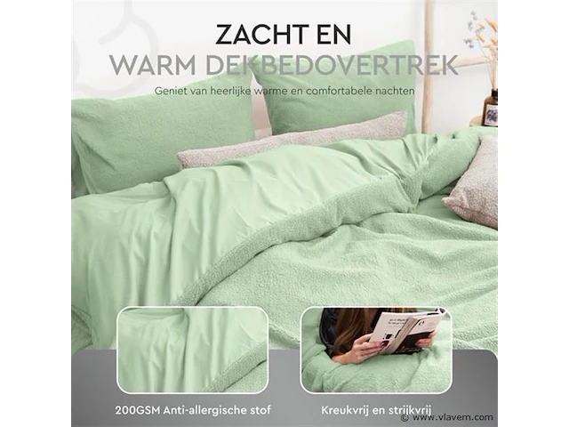 Dekbedovertrek teddy 240 x 220cm groen - afbeelding 2 van  6