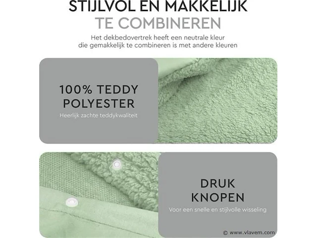 Dekbedovertrek teddy 240 x 220cm groen - afbeelding 3 van  6