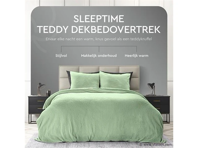 Dekbedovertrek teddy 240 x 220cm groen - afbeelding 4 van  6