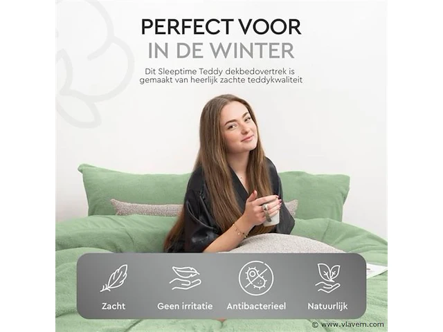 Dekbedovertrek teddy 240 x 220cm groen - afbeelding 5 van  6