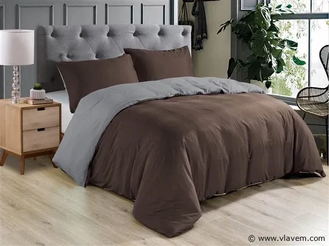 Dekbedovertrek twee kleur bruin/grijs - 240x220 - afbeelding 1 van  4