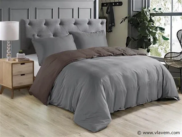 Dekbedovertrek twee kleur bruin/grijs - 240x220 - afbeelding 2 van  4