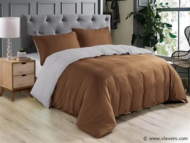 Dekbedovertrek twee kleur mocha/zilver- 240x220 - afbeelding 1 van  4