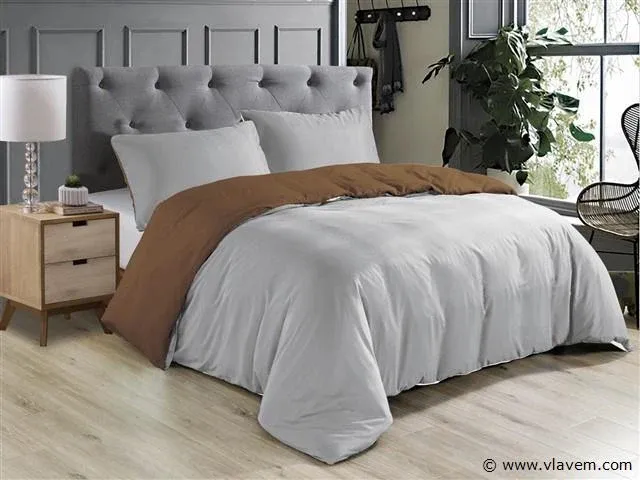 Dekbedovertrek twee kleur mocha/zilver- 240x220 - afbeelding 2 van  4