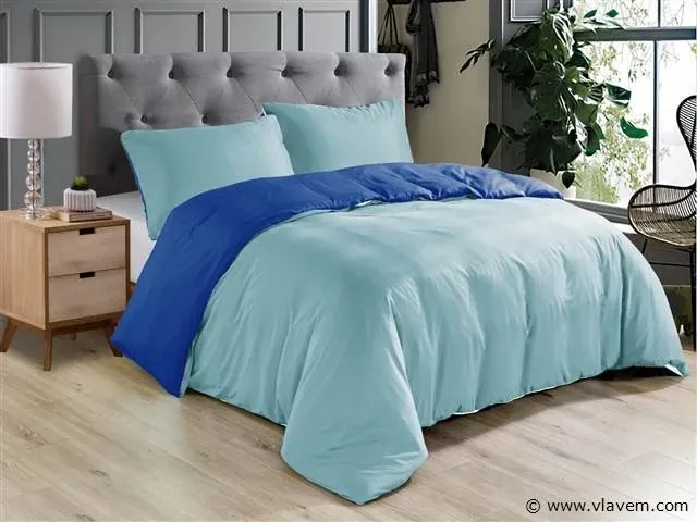 Dekbedovertrek twee kleur royal blue/ baby blue - 240x220 - afbeelding 1 van  4