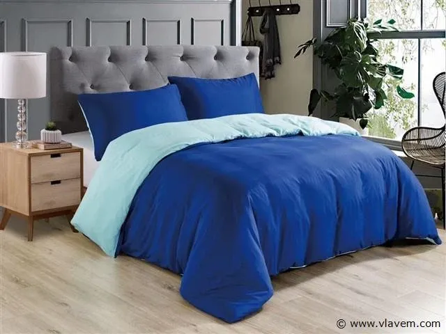 Dekbedovertrek twee kleur royal blue/ baby blue - 240x220 - afbeelding 2 van  4