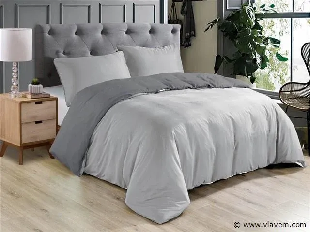 Dekbedovertrek twee kleur zilver/grijs- 240x220 - afbeelding 1 van  4