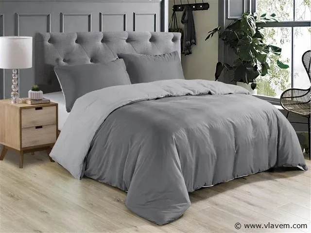 Dekbedovertrek twee kleur zilver/grijs- 240x220 - afbeelding 2 van  4
