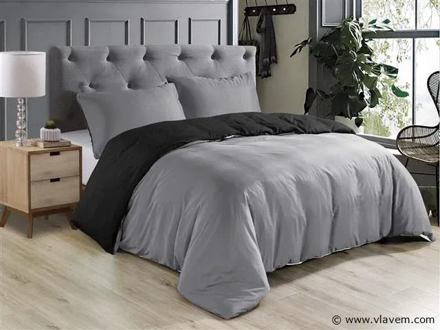 Dekbedovertrek twee kleur zwart/antraciet- 240x220 - afbeelding 1 van  4