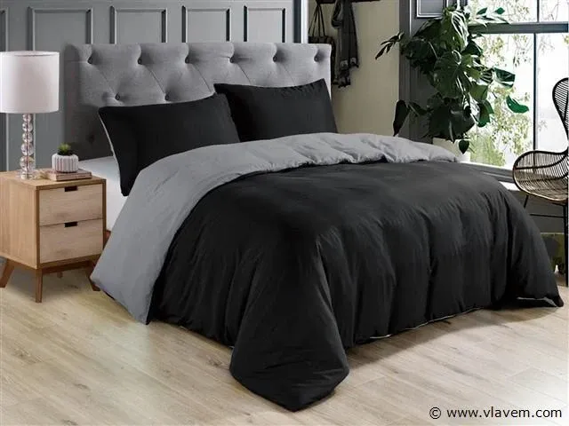 Dekbedovertrek twee kleur zwart/antraciet- 240x220 - afbeelding 2 van  4