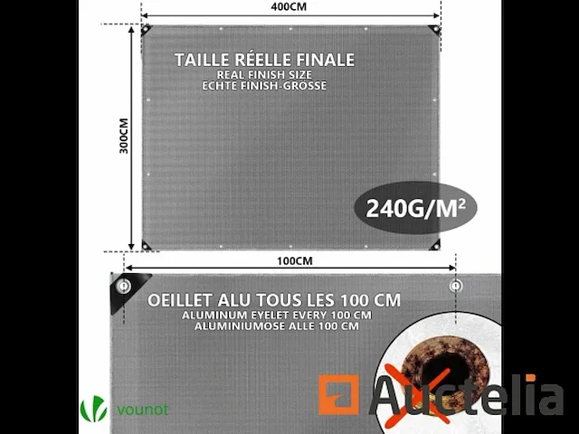 Dekzeil voor kipper 3x4m 280 g/m² waterdicht met oogjes - afbeelding 1 van  4